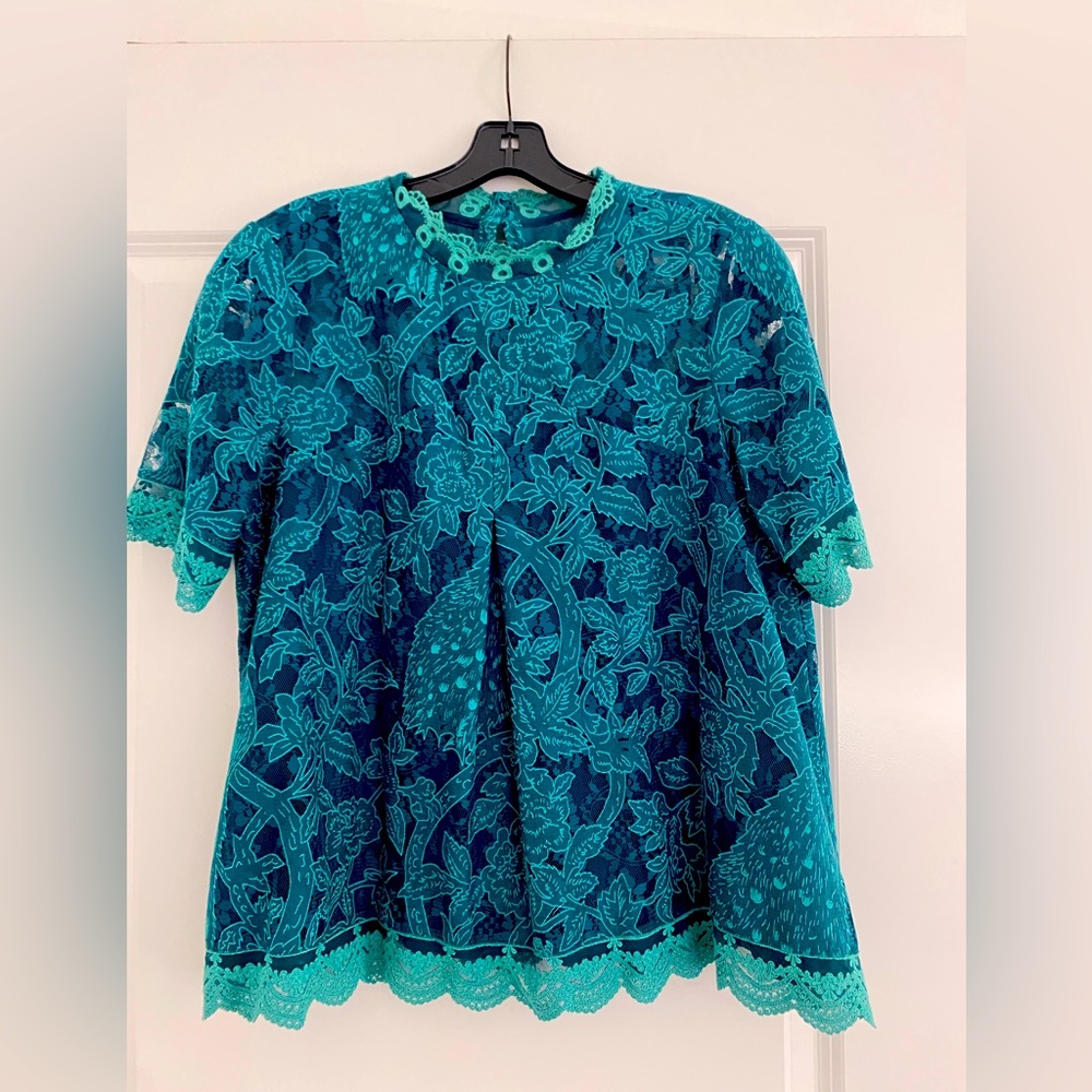 Teal swing lace top